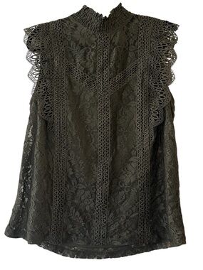 Cable & Gauge Lace Mock Neck Sleeveless Top Boho Victorian Cottagecore